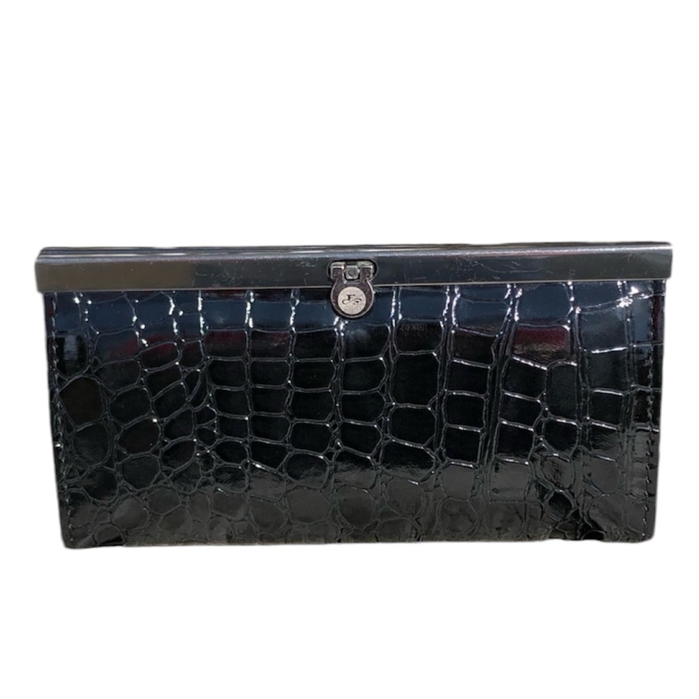 - Black Croc Embossed Accordion Wallet! EUC!